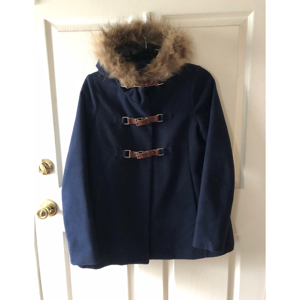 Navy Winter Coat Fur Hood